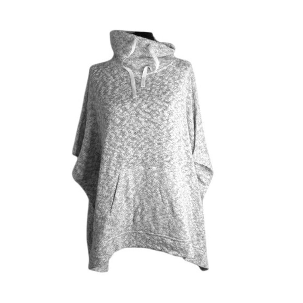 Lou & Grey Size XXS Marled Sweater Knit Poncho Cotton Blend Gray White Marled